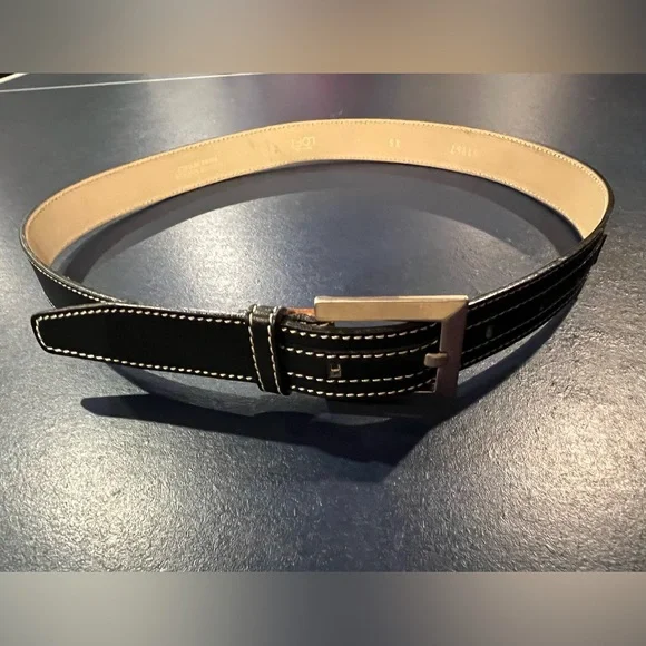 Black Leather Belt with White Stitching and Silver Hardware Women main image 3